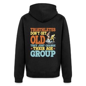 Triathletes Don't Get Old 2 - Unisex Premium Bio Zip Hoodie - Schwarz - Hinten - Nico (187cm)