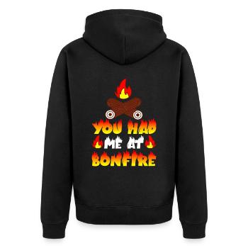 You Had Me At Bonfire 3 - Unisex Premium Bio Zip Hoodie - Schwarz - Hinten - Nico (187cm)