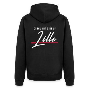 Lille 59 Frankreich Kennzeichen - Unisex Premium Bio Zip Hoodie - Schwarz - Hinten - Nico (187cm)