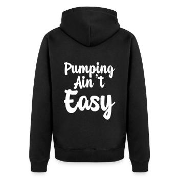 Pumping Ain't Easy - Unisex Premium Bio Zip Hoodie - Schwarz - Hinten - Nico (187cm)