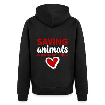 Saving Animals Is Kinda My Thing 4 - Unisex Premium Bio Zip Hoodie - Schwarz - Hinten - Nico (187cm)