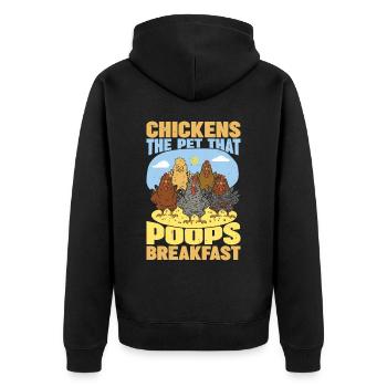 Les poulets, l’animal qui fait caca Petit déjeuner - Veste à capuche bio Premium Unisexe - noir - Dos - Nico (187cm)