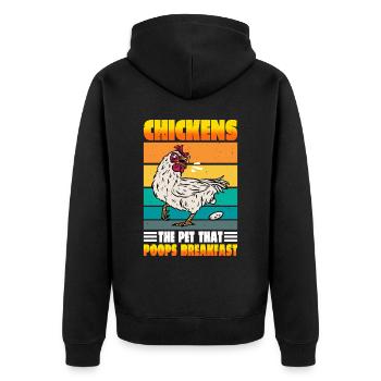 Les poulets, l’animal de compagnie qui fait caca Petit-déjeuner 2 - Veste à capuche bio Premium Unisexe - noir - Dos - Nico (187cm)