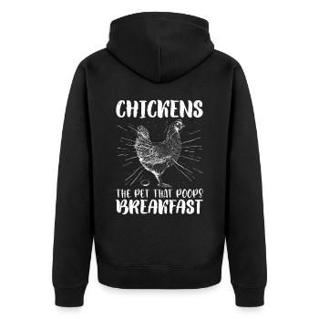 Chickens, The Pet That Poops Breakfast 3 - Unisex Premium Bio Zip Hoodie - Schwarz - Hinten - Nico (187cm)