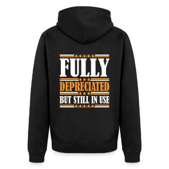 Fully Depreciated But Still In Use 11 - Unisex Premium Bio Zip Hoodie - Schwarz - Hinten - Nico (187cm)