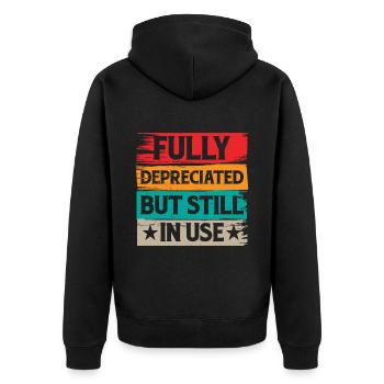Fully Depreciated But Still In Use 10 - Unisex Premium Bio Zip Hoodie - Schwarz - Hinten - Nico (187cm)