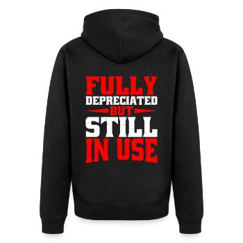 Fully Depreciated But Still In Use 9 - Unisex Premium Bio Zip Hoodie - Schwarz - Hinten - Nico (187cm)