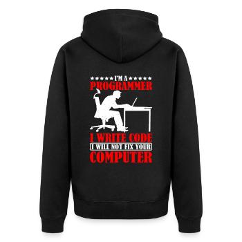 I'm A Programmer I Will Not Fix Your Computer - Unisex Premium Bio Zip Hoodie - Schwarz - Hinten - Nico (187cm)