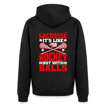 La crosse, c’est comme le hockey mais avec des balles - Veste à capuche bio Premium Unisexe - noir - Dos - Nico (187cm)
