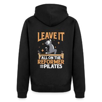 Leave It All On The Reformer #pilates 10 - Unisex Premium Bio Zip Hoodie - Schwarz - Hinten - Nico (187cm)