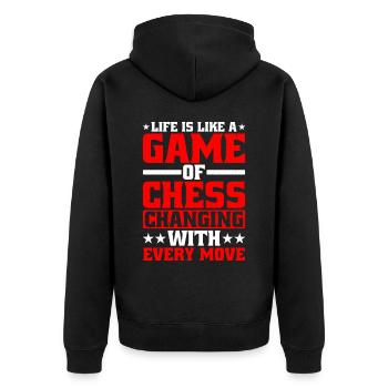 Life Is Like A Game Of Chess - Unisex Premium Bio Zip Hoodie - Schwarz - Hinten - Nico (187cm)