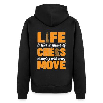 Life Is Like A Game Of Chess 3 - Unisex Premium Bio Zip Hoodie - Schwarz - Hinten - Nico (187cm)