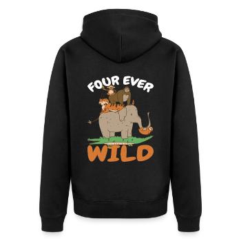 Four Ever Wild 52 - Unisex Premium Bio Zip Hoodie - Schwarz - Hinten - Nico (187cm)