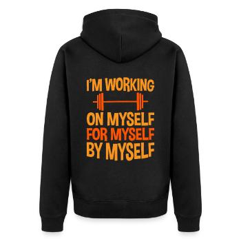 Je travaille sur, pour, par moi-même 4 - Veste à capuche bio Premium Unisexe - noir - Dos - Nico (187cm)