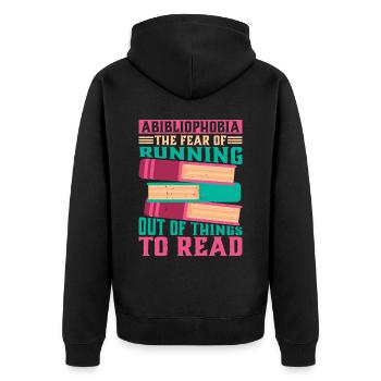 Abibliophobia, Running Out Of Things To Read 2 - Unisex Premium Organic Zip Hoodie - black - Back - Nico (187cm)