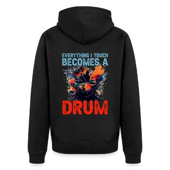 Everything I Touch Becomes A Drum 16 - Unisex Premium Bio Zip Hoodie - Schwarz - Hinten - Nico (187cm)