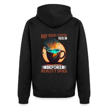 May Your Coffee Kick In Before Reality Does 60 - Unisex Premium Organic Zip Hoodie - black - Back - Nico (187cm)