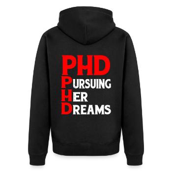 Phd Pursuing Her Dreams 8 - Unisex Premium Bio Zip Hoodie - Schwarz - Hinten - Nico (187cm)