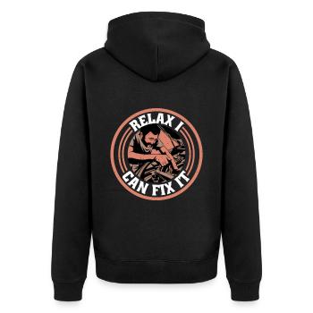 Relax I Can Fix It 12 - Unisex Premium Organic Zip Hoodie - black - Back - Nico (187cm)