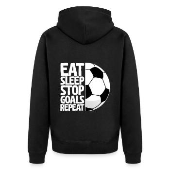 Eat Sleep Stop Goals Repeat 2 - Unisex Premium Bio Zip Hoodie - Schwarz - Hinten - Nico (187cm)