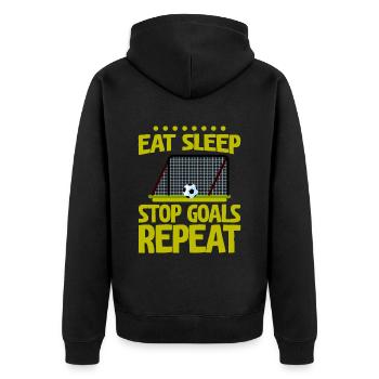 Eat Sleep Stop Goals Repeat 4 - Unisex Premium Bio Zip Hoodie - Schwarz - Hinten - Nico (187cm)