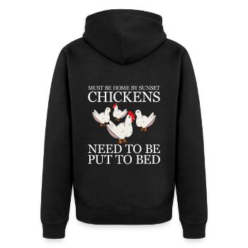 Home Au coucher du soleil, les poulets doivent être mis au lit 4 - Veste à capuche bio Premium Unisexe - noir - Dos - Nico (187cm)