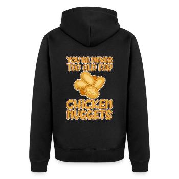 Vous n’êtes jamais trop vieux pour les pépites de poulet 4 - Veste à capuche bio Premium Unisexe - noir - Dos - Nico (187cm)