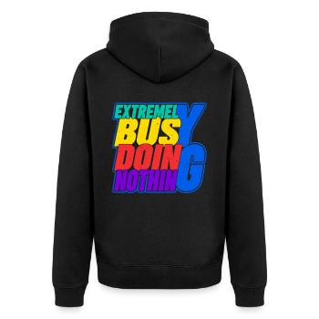 Extremely Busy Doing Nothing 16 - Unisex Premium Bio Zip Hoodie - Schwarz - Hinten - Nico (187cm)