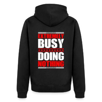 Extremely Busy Doing Nothing 17 - Unisex Premium Bio Zip Hoodie - Schwarz - Hinten - Nico (187cm)