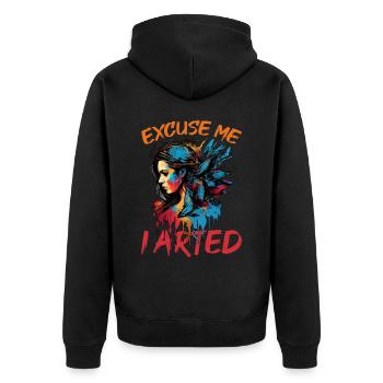 Excuse Me I Arted 12 - Unisex Premium Bio Zip Hoodie - Schwarz - Hinten - Nico (187cm)