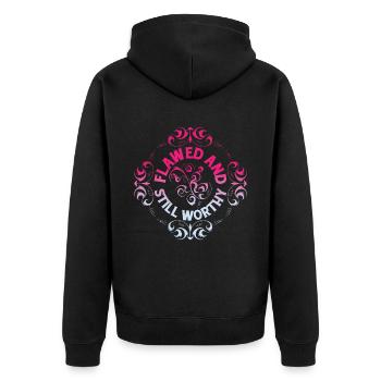 Flawed And Still Worthy 4 - Unisex Premium Organic Zip Hoodie - black - Back - Nico (187cm)