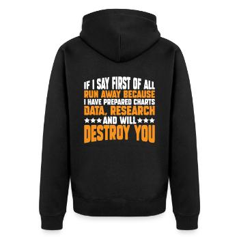 If I Say First Of All, Run Away 7 - Unisex Premium Bio Zip Hoodie - Schwarz - Hinten - Nico (187cm)