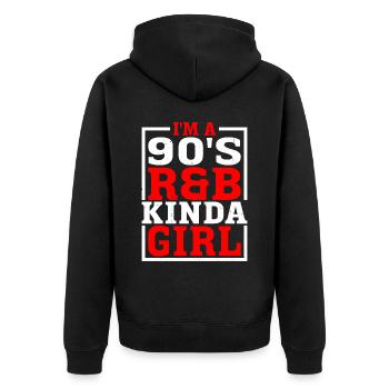 I'm A 90's R'b Kinda Girl 16 - Unisex Premium Bio Zip Hoodie - Schwarz - Hinten - Nico (187cm)