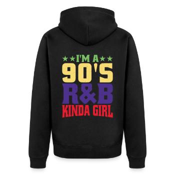 I'm A 90's R'b Kinda Girl 17 - Unisex Premium Bio Zip Hoodie - Schwarz - Hinten - Nico (187cm)