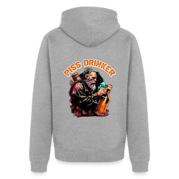 Piss Drinker 35 - Unisex Premium Bio Zip Hoodie - Grau meliert - Hinten - Nico (187cm)