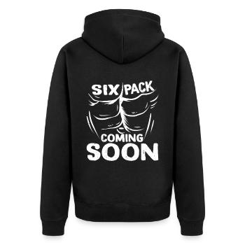 Six Pack Coming Soon 54 - Unisex Premium Bio Zip Hoodie - Schwarz - Hinten - Nico (187cm)