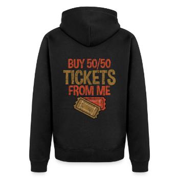 Buy 50 50 Tickets From Me 3 - Unisex Premium Bio Zip Hoodie - Schwarz - Hinten - Nico (187cm)