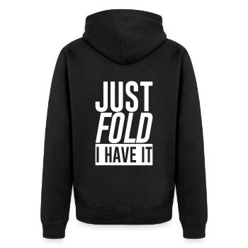 Just Fold I Have It - Unisex Premium Bio Zip Hoodie - Schwarz - Hinten - Nico (187cm)