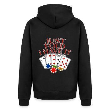 Just Fold I Have It 4 - Unisex Premium Bio Zip Hoodie - Schwarz - Hinten - Nico (187cm)