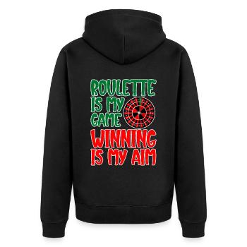 Roulette Is My Game Winning Is My Aim 2 - Unisex Premium Bio Zip Hoodie - Schwarz - Hinten - Nico (187cm)