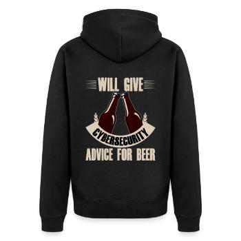 Will Give Cybersecurity Advice For Beer 4 - Unisex Premium Organic Zip Hoodie - black - Back - Nico (187cm)