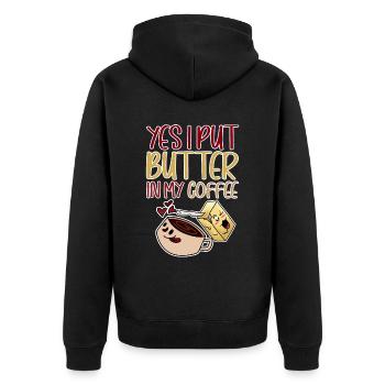 Yes, I Put Butter In My Coffee 2 - Unisex Premium Bio Zip Hoodie - Schwarz - Hinten - Nico (187cm)