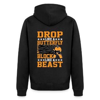 Drop Like A Butterfly, Block Like A Beast 3 - Veste à capuche bio Premium Unisexe - noir - Dos - Nico (187cm)