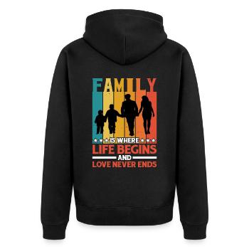 Family Is Where Life Begins And Love Never Ends - Unisex Premium Bio Zip Hoodie - Schwarz - Hinten - Nico (187cm)