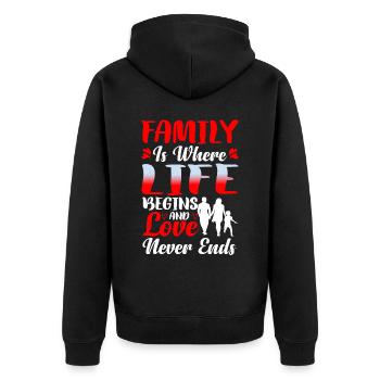Family Is Where Life Begins And Love Never Ends 3 - Unisex Premium Bio Zip Hoodie - Schwarz - Hinten - Nico (187cm)