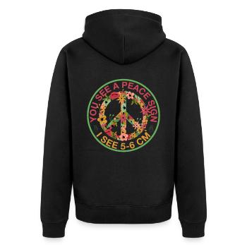 You See A Peace Sign, I See 5-6 Cm 2 - Unisex Premium Bio Zip Hoodie - Schwarz - Hinten - Nico (187cm)