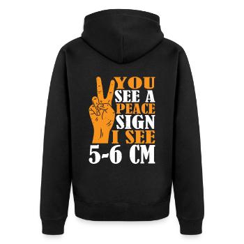 You See A Peace Sign, I See 5-6 Cm 3 - Unisex Premium Bio Zip Hoodie - Schwarz - Hinten - Nico (187cm)