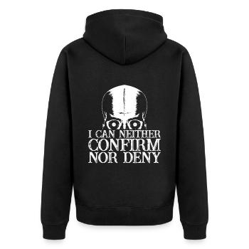I Can Neither Confirm Nor Deny 2 - Unisex Premium Bio Zip Hoodie - Schwarz - Hinten - Nico (187cm)