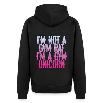I'm Not A Gym Rat I'm A Gym Unicorn 3 - Unisex Premium Bio Zip Hoodie - Schwarz - Hinten - Nico (187cm)