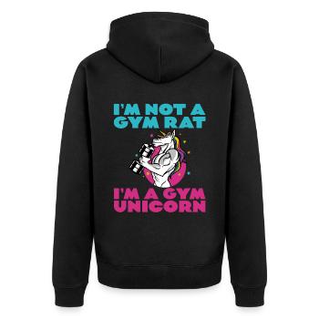 I'm Not A Gym Rat I'm A Gym Unicorn 2 - Unisex Premium Bio Zip Hoodie - Schwarz - Hinten - Nico (187cm)